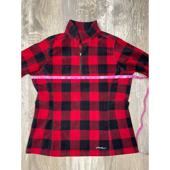 Eddie Bauer 1/4 Zip Buffalo Plaid Fleece Pullover Womens Large Red Top Shirt - Picture 6 of 7